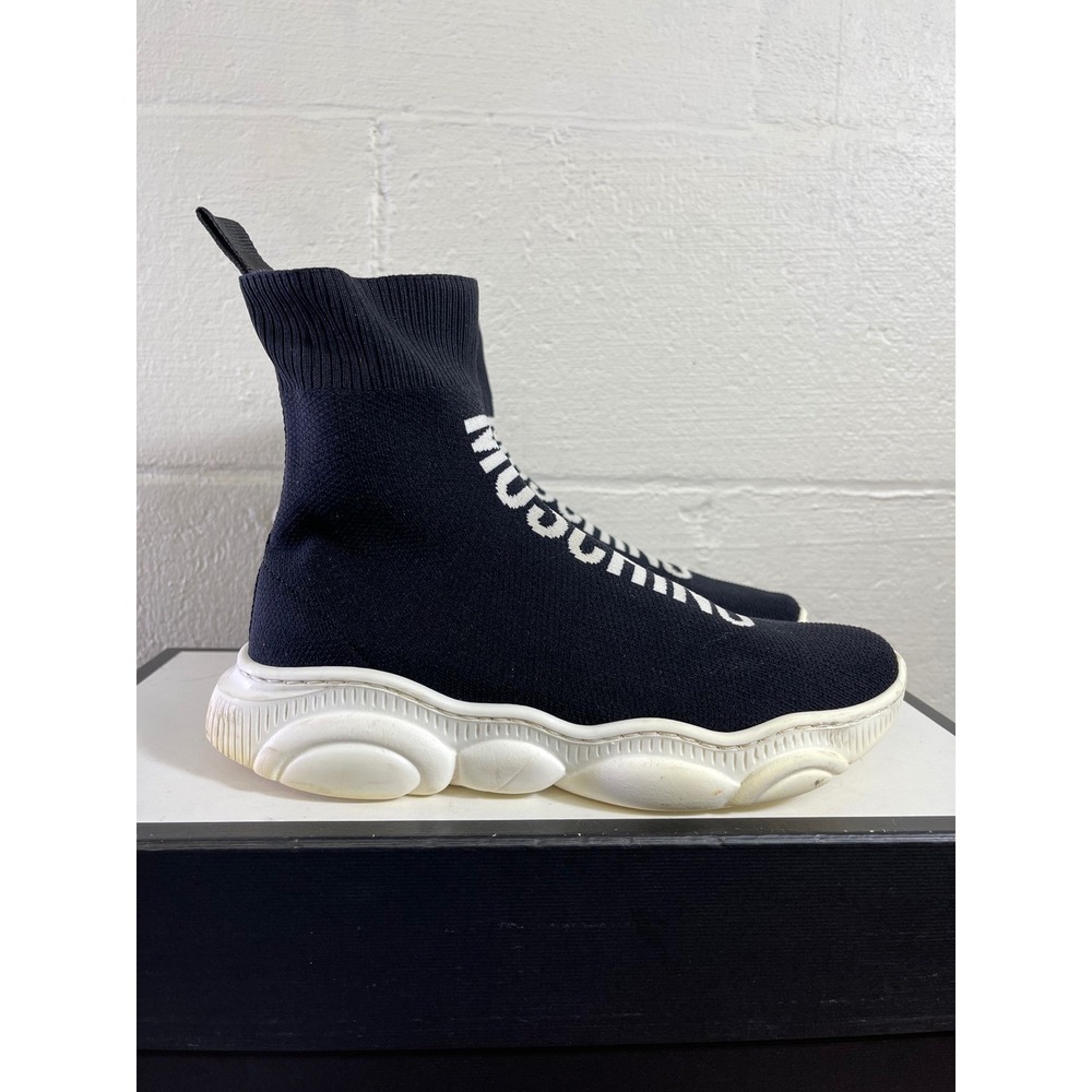 Moschino Womens Black Knit Teddy Logo High-Top Sock Sneakers Size 35 EU/5 US